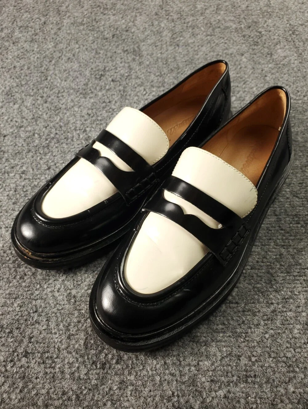 Madewell The Vernon Penny Loafers 8 Two Tone Slip On Patent Leather Apron Black - Picture 2 of 16